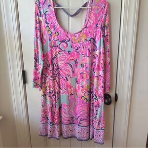 Lilly Pulitzer Serene Blue Pink Big Escapade Emma Jersey Dress Size Medium